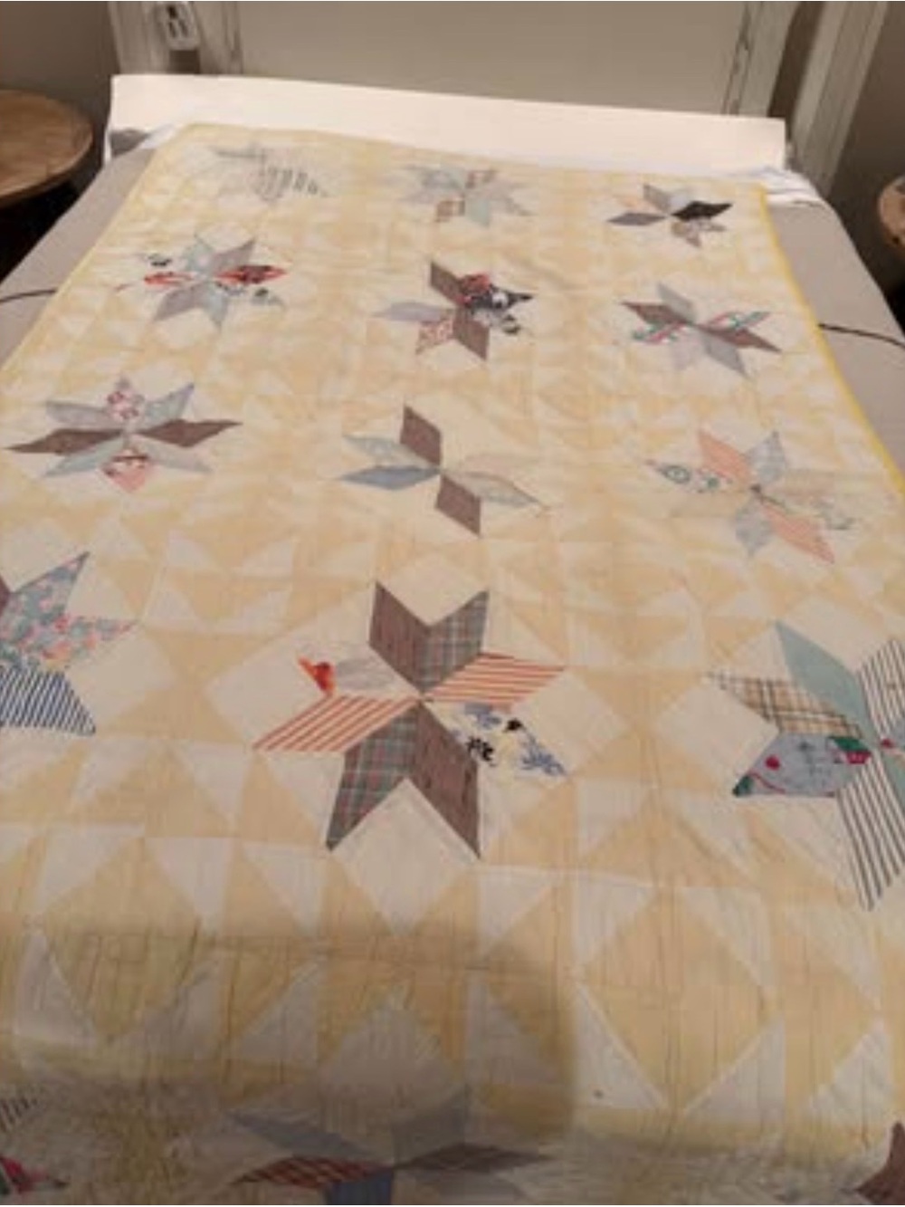Star Patchwork Quilt - Yellow and Pastel Multi